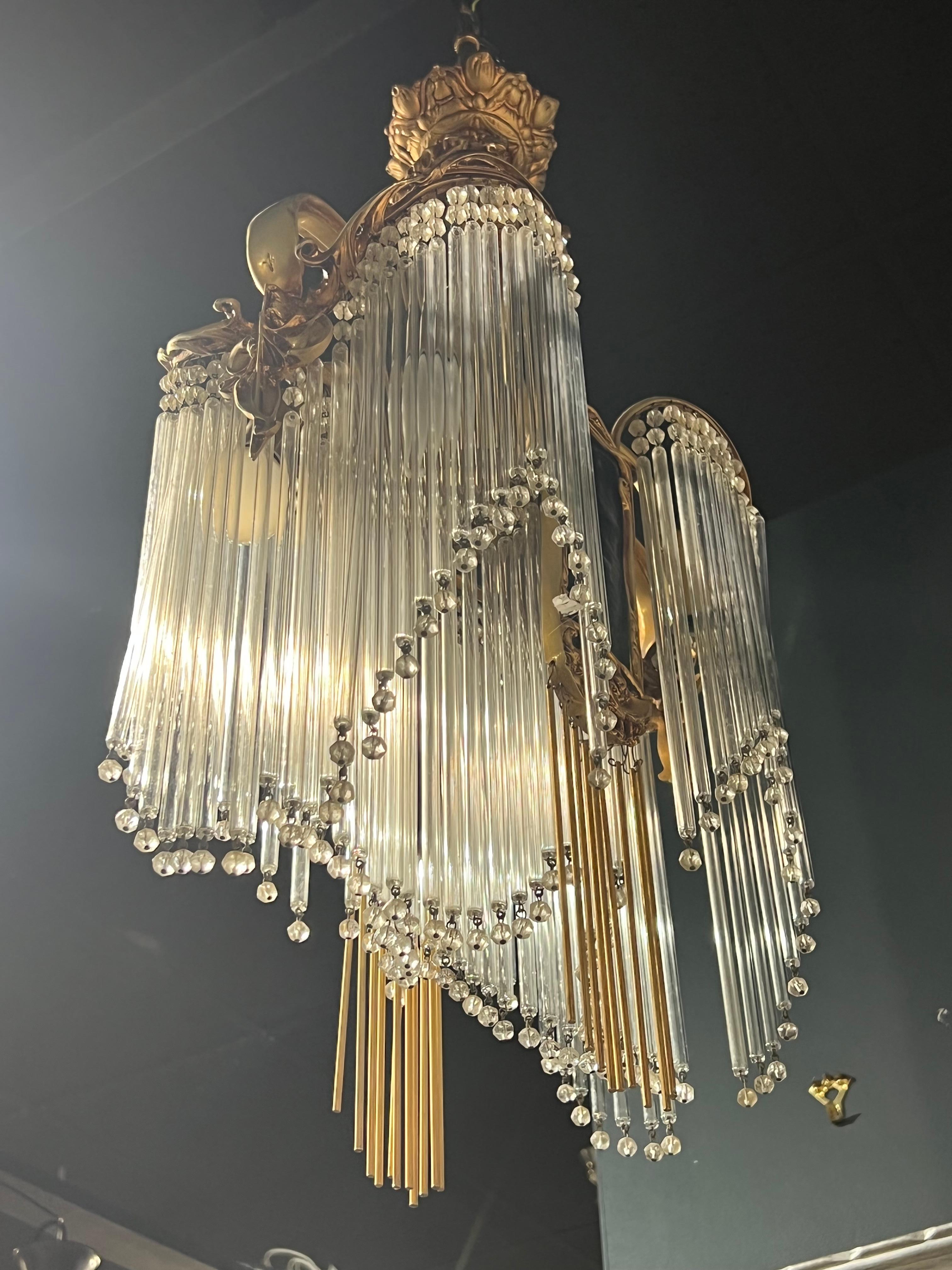 Late 20th Century Art Nouveau Dragon Fly Chandelier on the Style of Hector Guimard For Sale