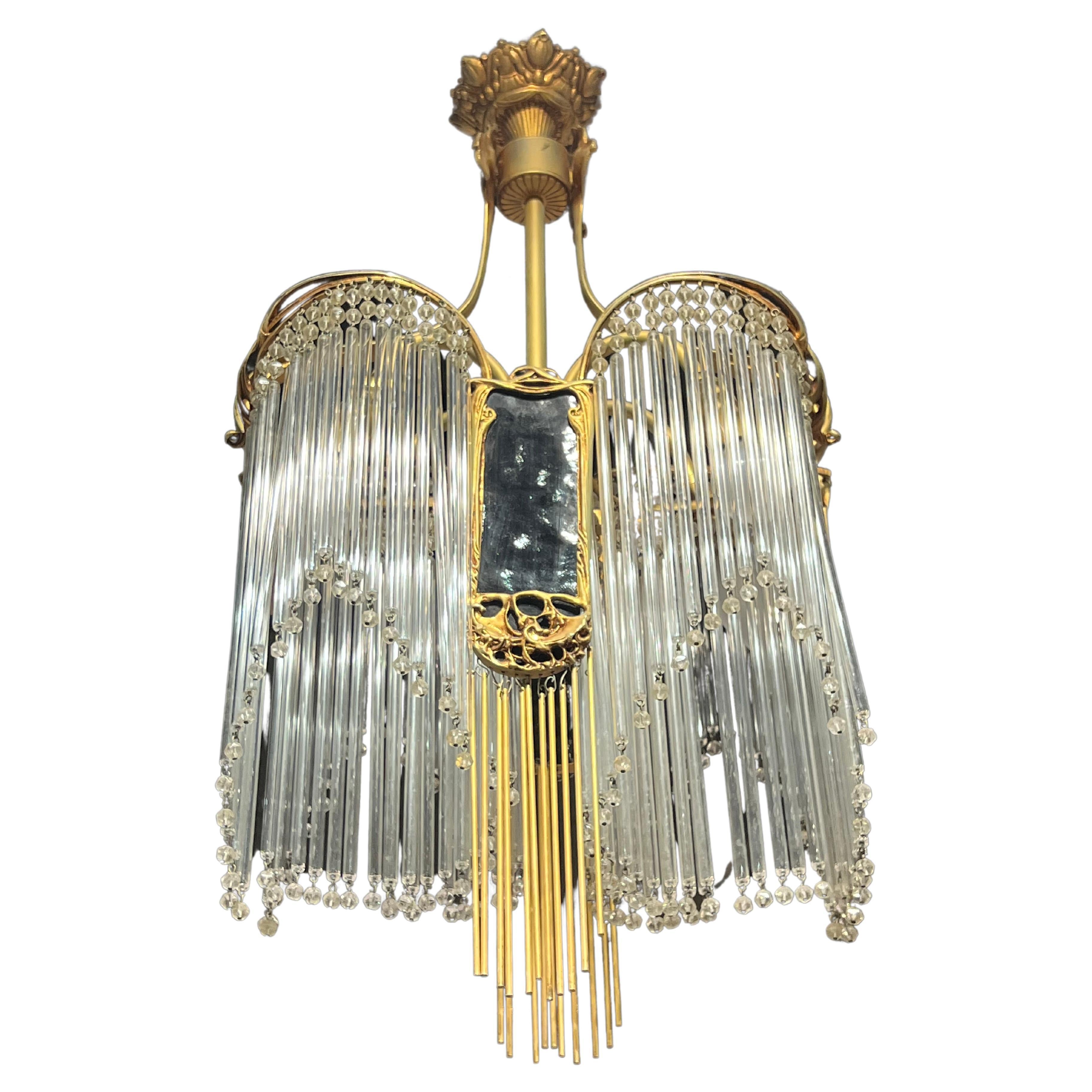 Art Nouveau Dragon Fly Chandelier on the Style of Hector Guimard For Sale