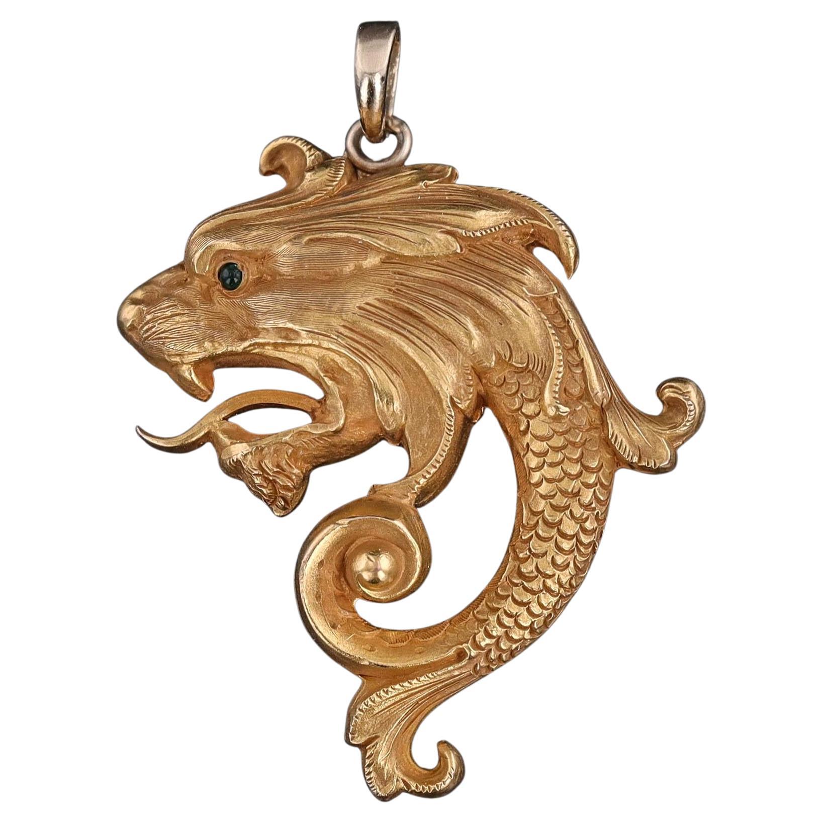 Pendentif Art Nouveau en or 14k représentant un dragon en vente