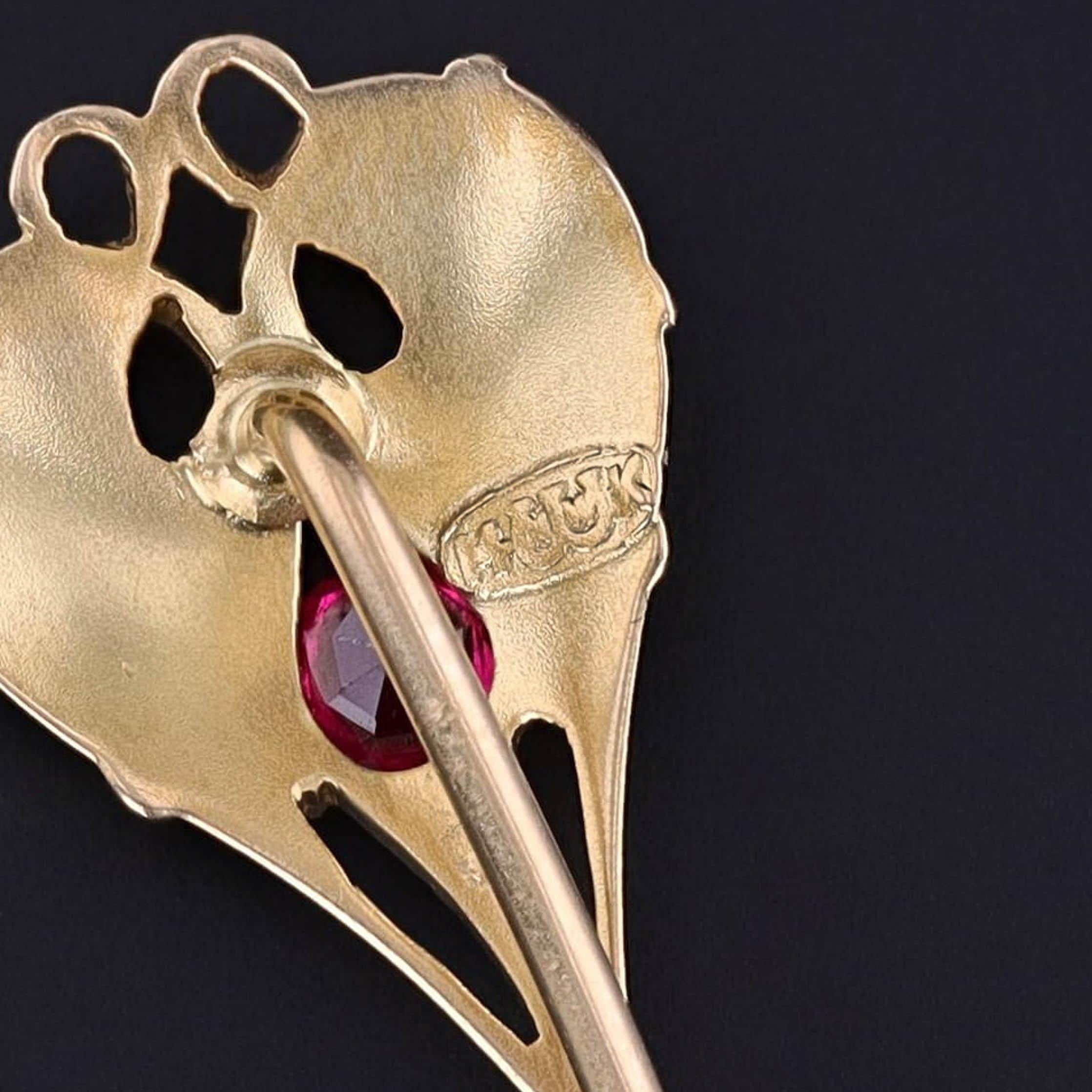 Art Nouveau Drachen Anstecknadel aus 14k Gold im Zustand „Gut“ im Angebot in Lewisburg, PA