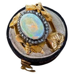 Bague Art nouveau libellule et opale bleu marine et diamants taille rose