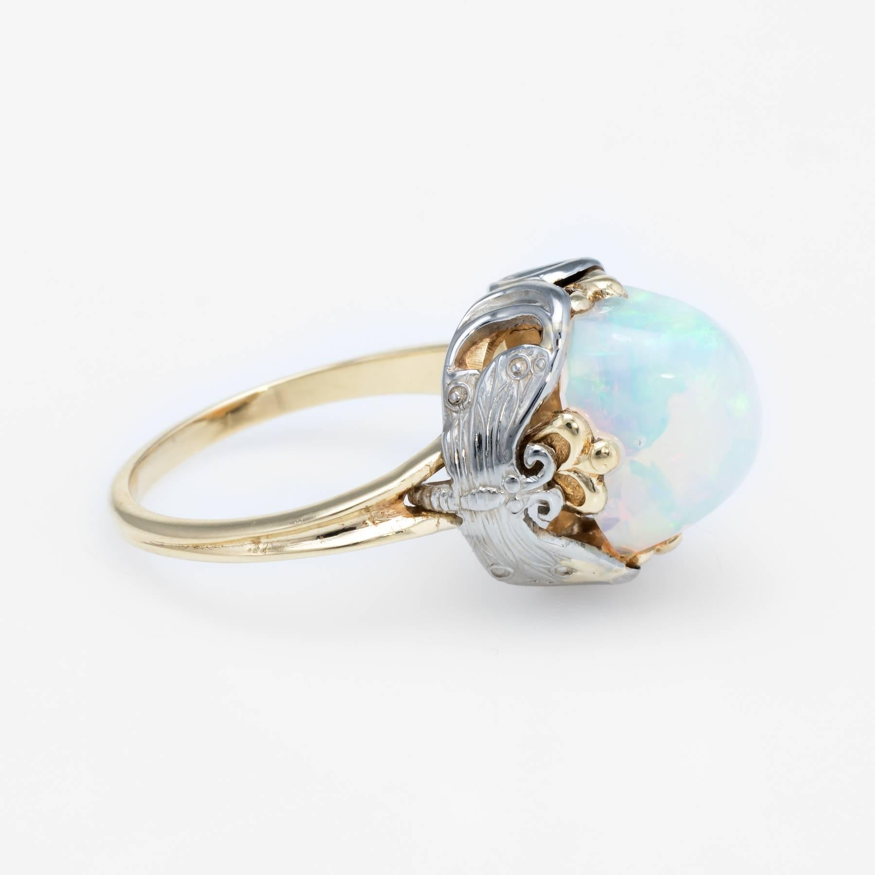 Art Nouveau Dragonfly Opal Ring Vintage 14 Karat Yellow Gold In Excellent Condition In Torrance, CA
