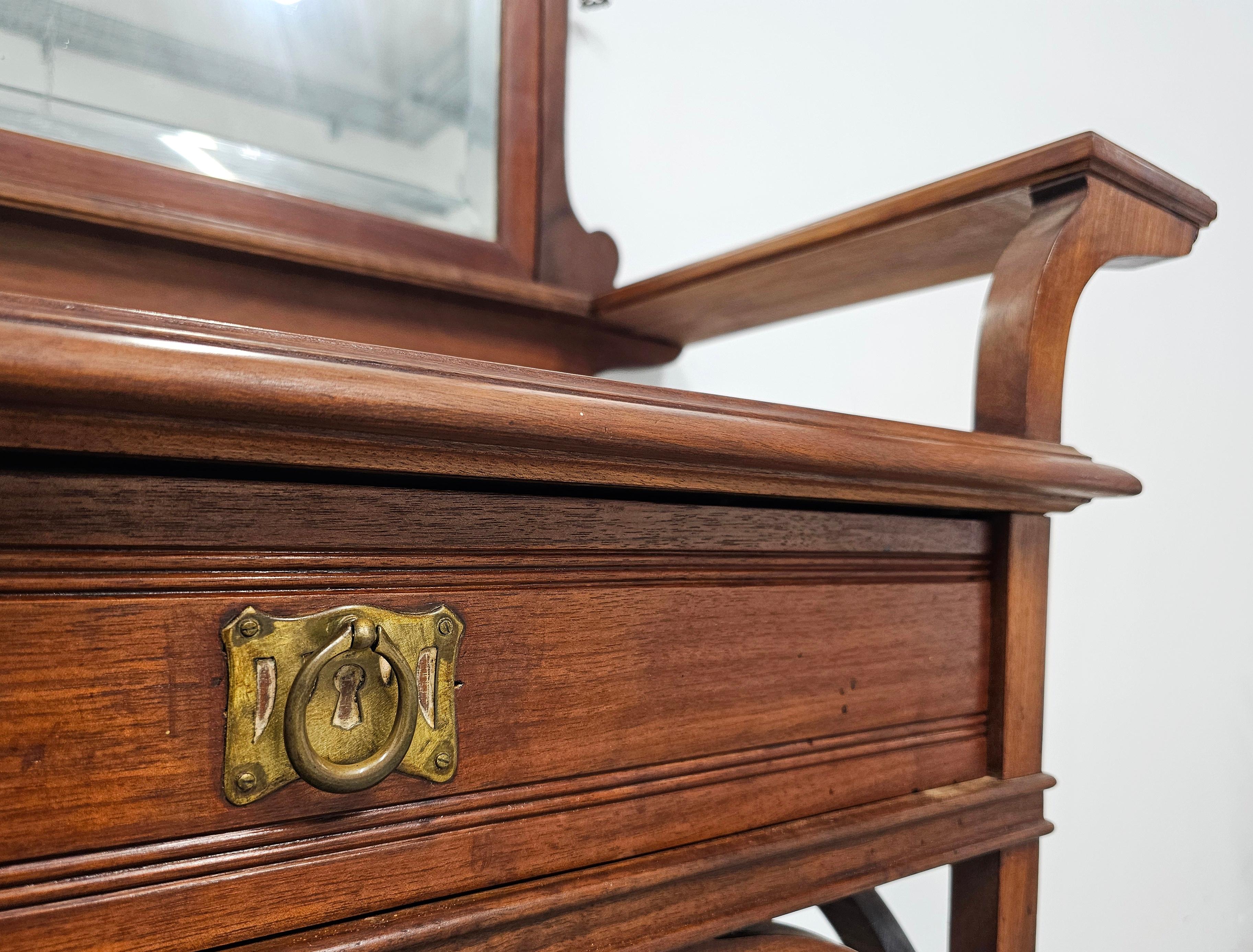 Brass Art Nouveau Dressing or Vanity Table with a Mirror, done in solid walnut For Sale