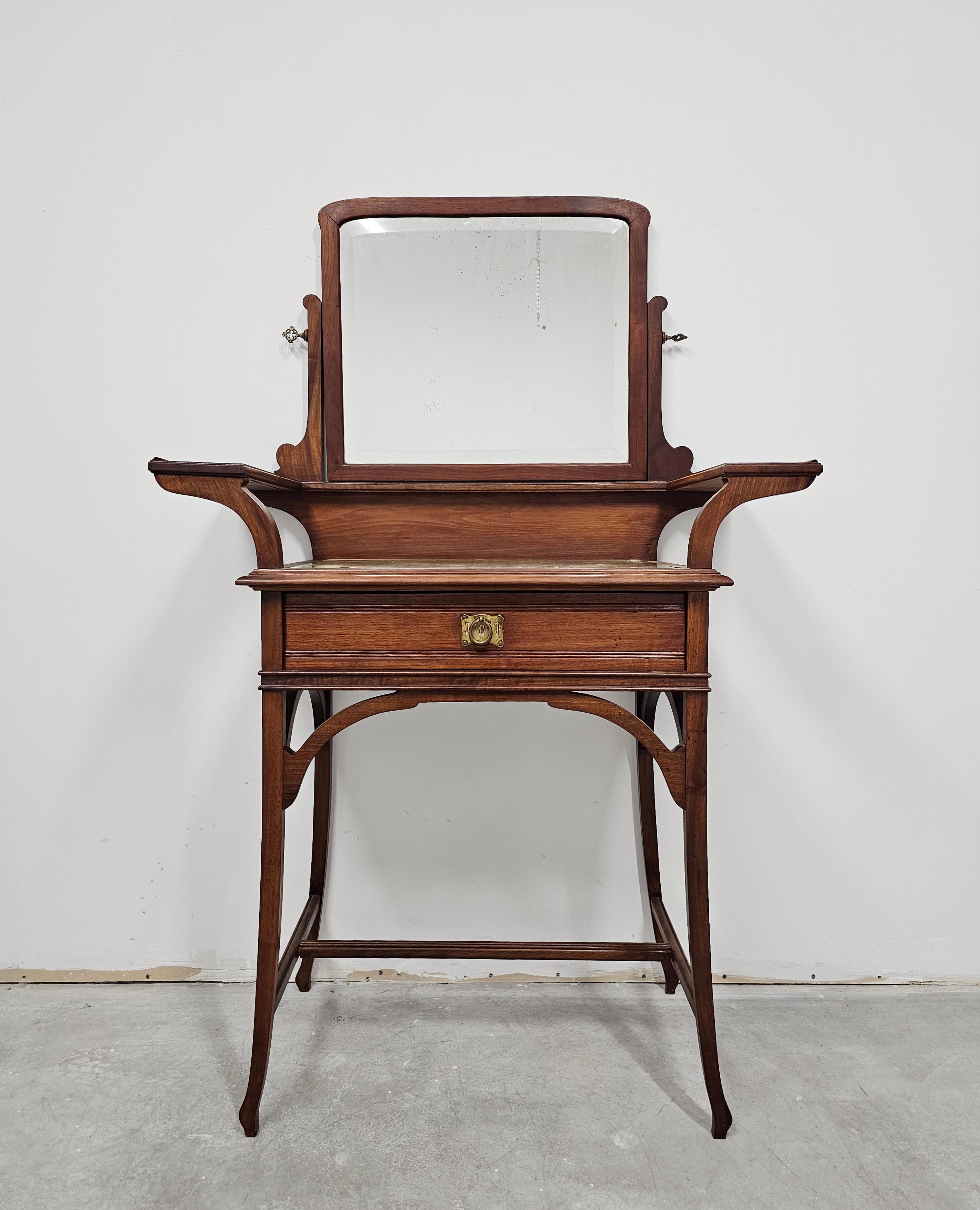 Art Nouveau Dressing or Vanity Table with a Mirror, done in solid walnut For Sale 1