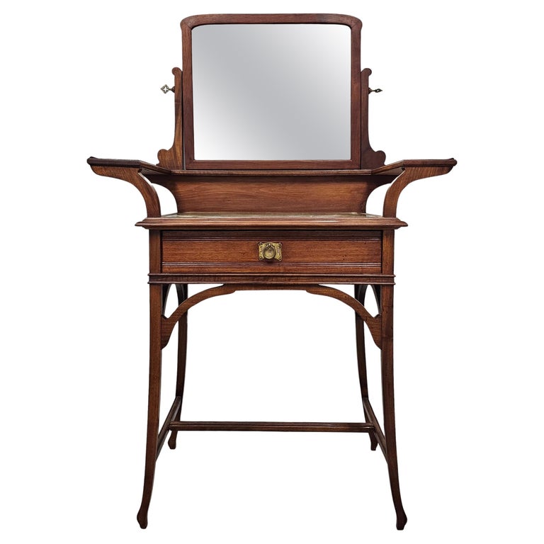 retro dressing table for sale French Style Vanity Set: Vintage Ornate Dressing Table With Mirror & Stool