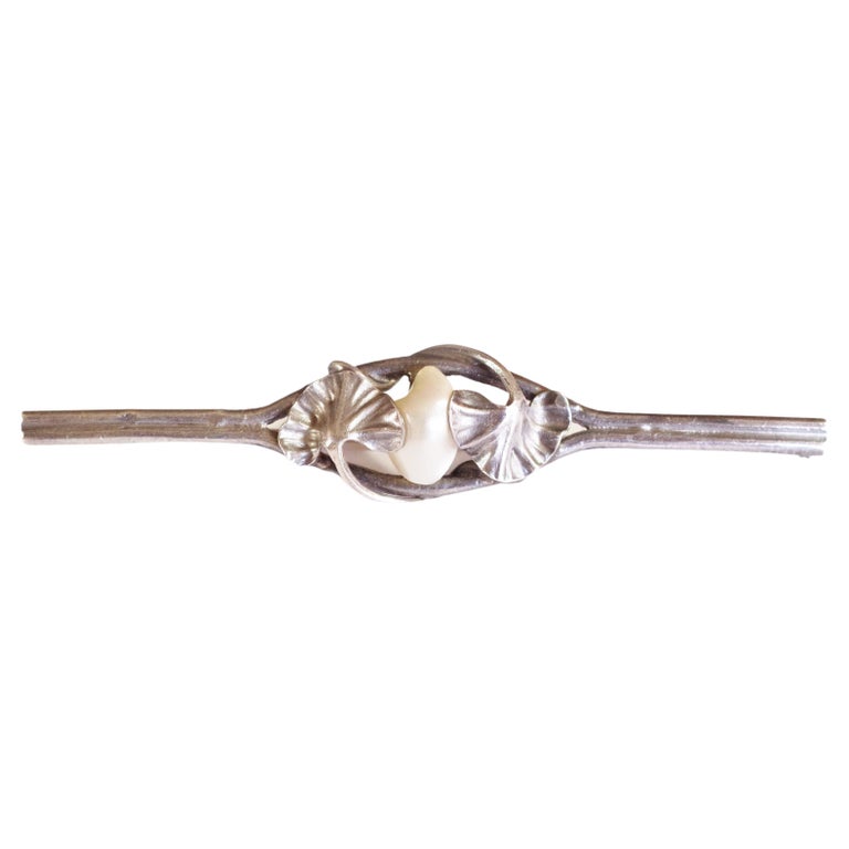 Broche Signée Dumont - Argent Massif Avec Perle Baroque Et Feuille De Ginkgo - Style Art Nouveau/Jugendstil - Occasion Très Bon état
