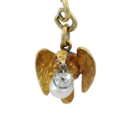 Art Nouveau Eagle Pendant Charm Hawk Sitting On Pearl With Diamond Pendant 18K