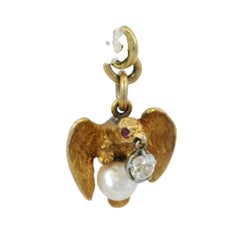 Art Nouveau Eagle Pendant Charm Hawk Sitting On Pearl With Diamond Pendant 18K