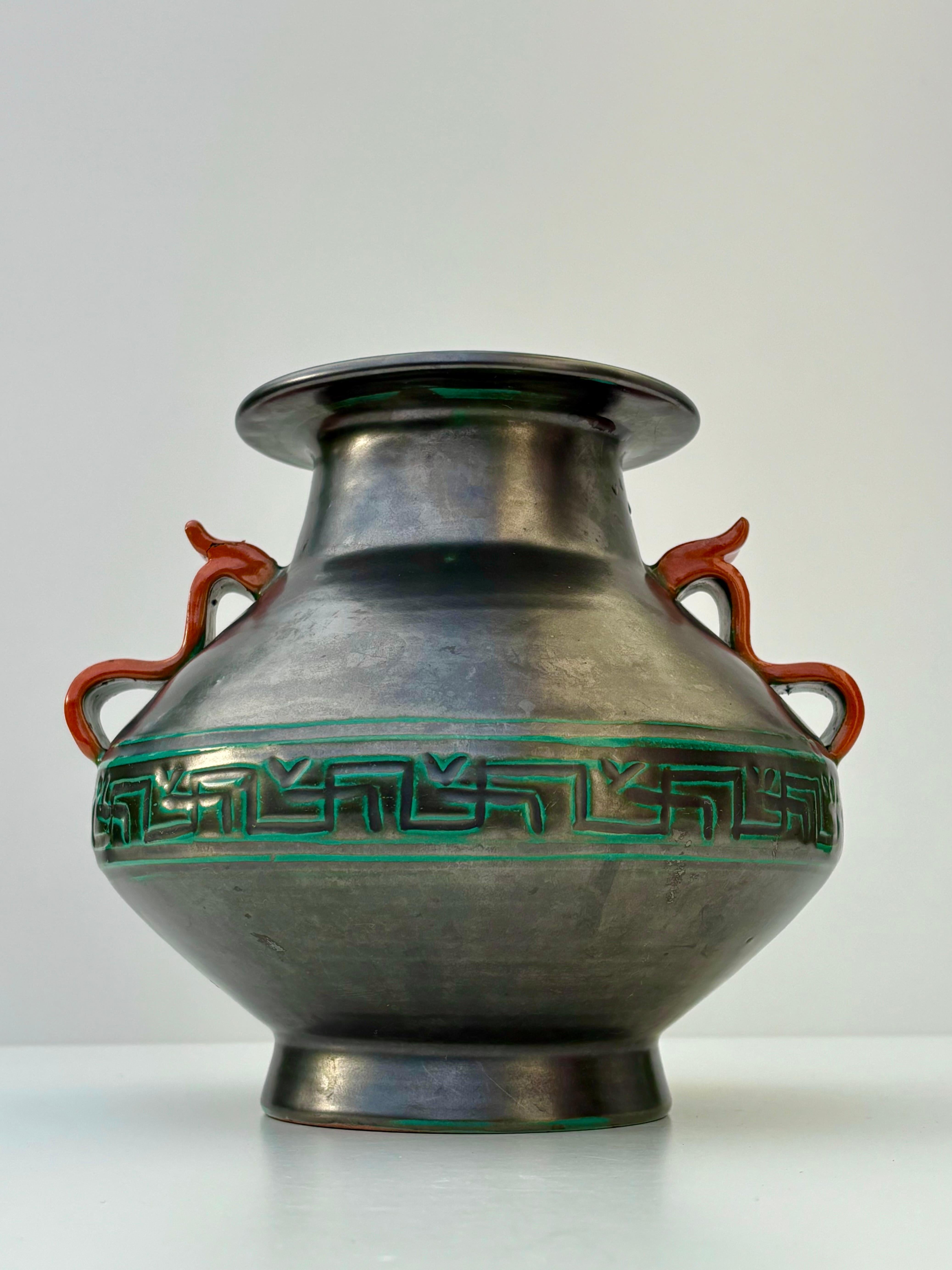 Swedish Art Nouveau Earthenware Vase, Upsala Ekeby, Sweden, 1940s For Sale