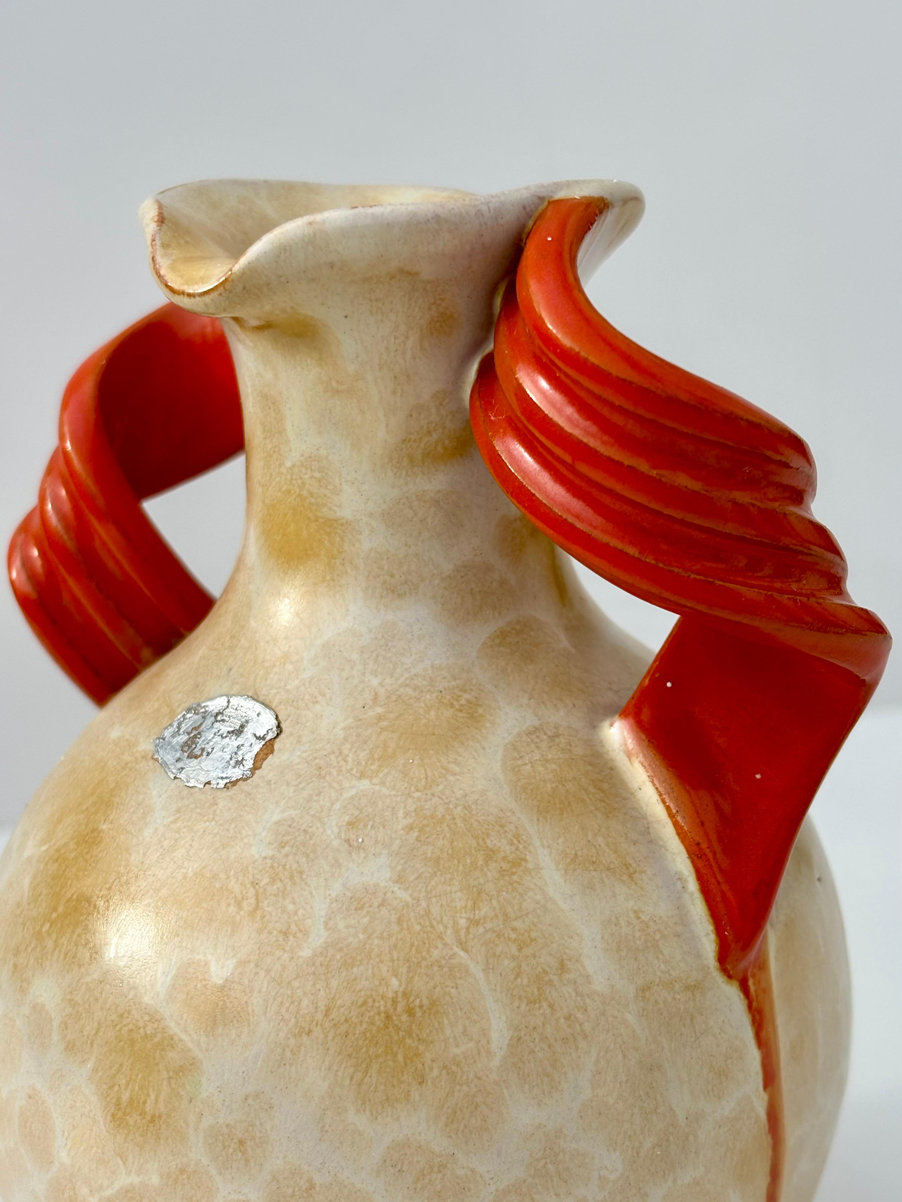Smaltato Vaso in terracotta Art Nouveau, Upsala Ekeby, Svezia, anni '40 in vendita