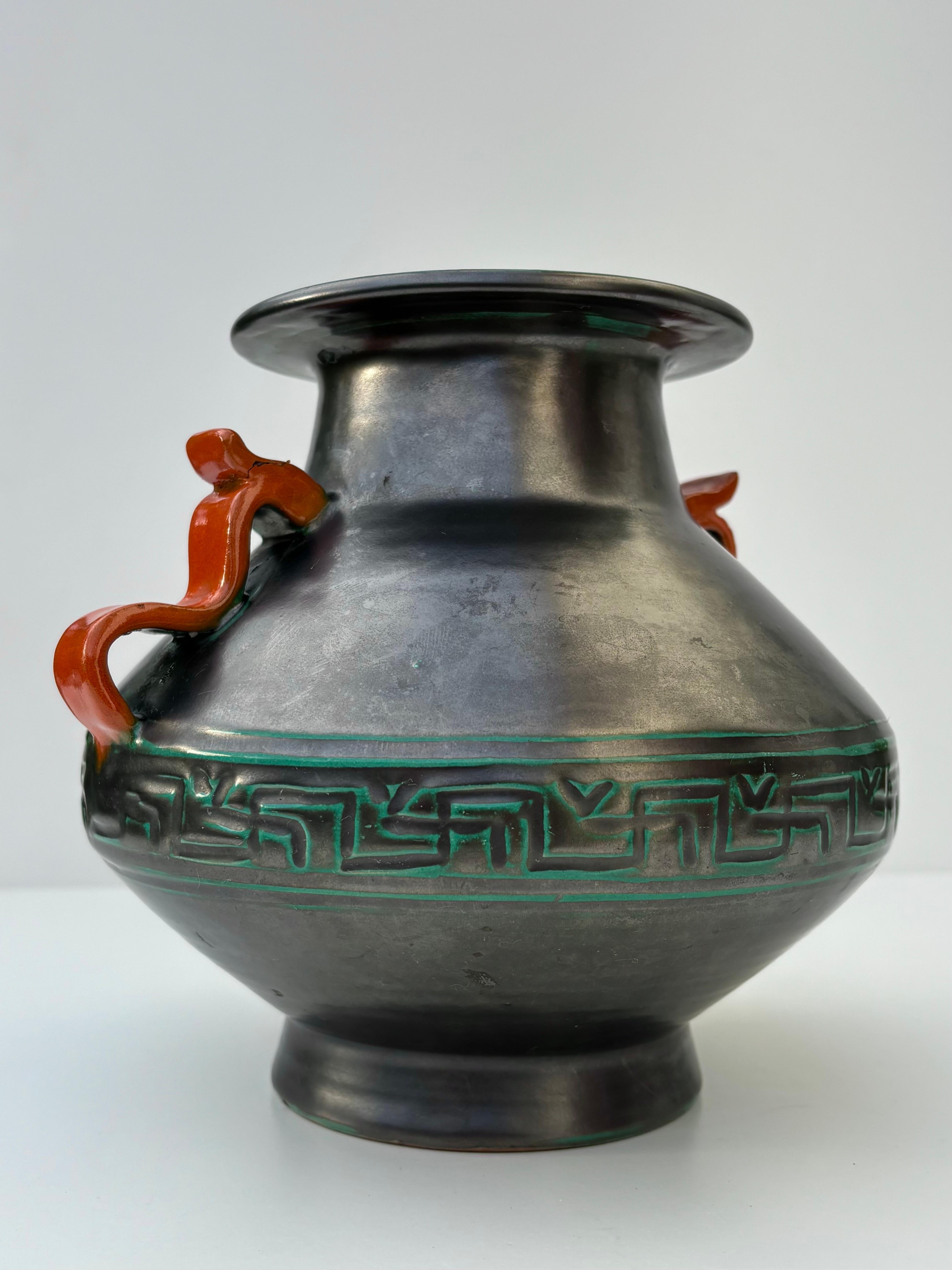 Glazed Art Nouveau Earthenware Vase, Upsala Ekeby, Sweden, 1940s For Sale