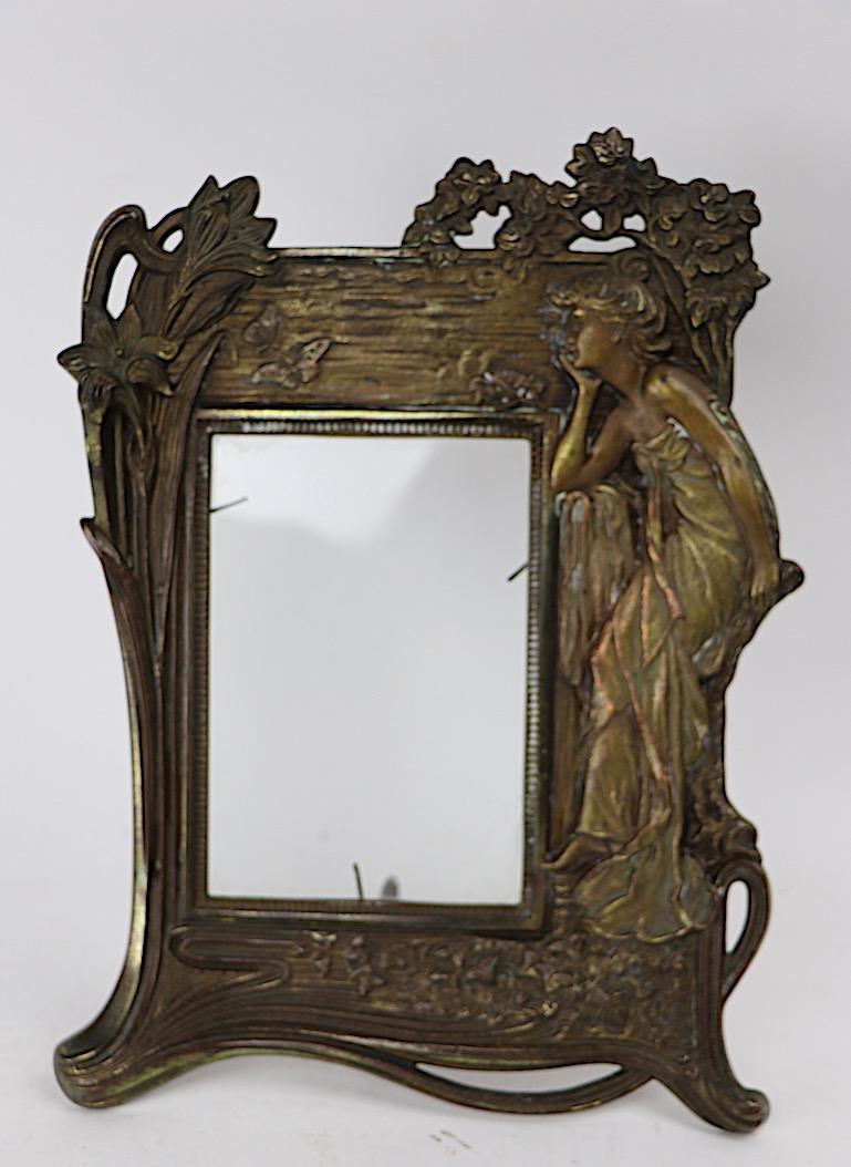 Antique Art Nouveau Victorian Cast Metal Cherub Easel Table Top Picture Frame