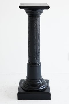 Art Nouveau Ebonized Carved Wood Pedestal Column w Acanthus Decoration, c.1890