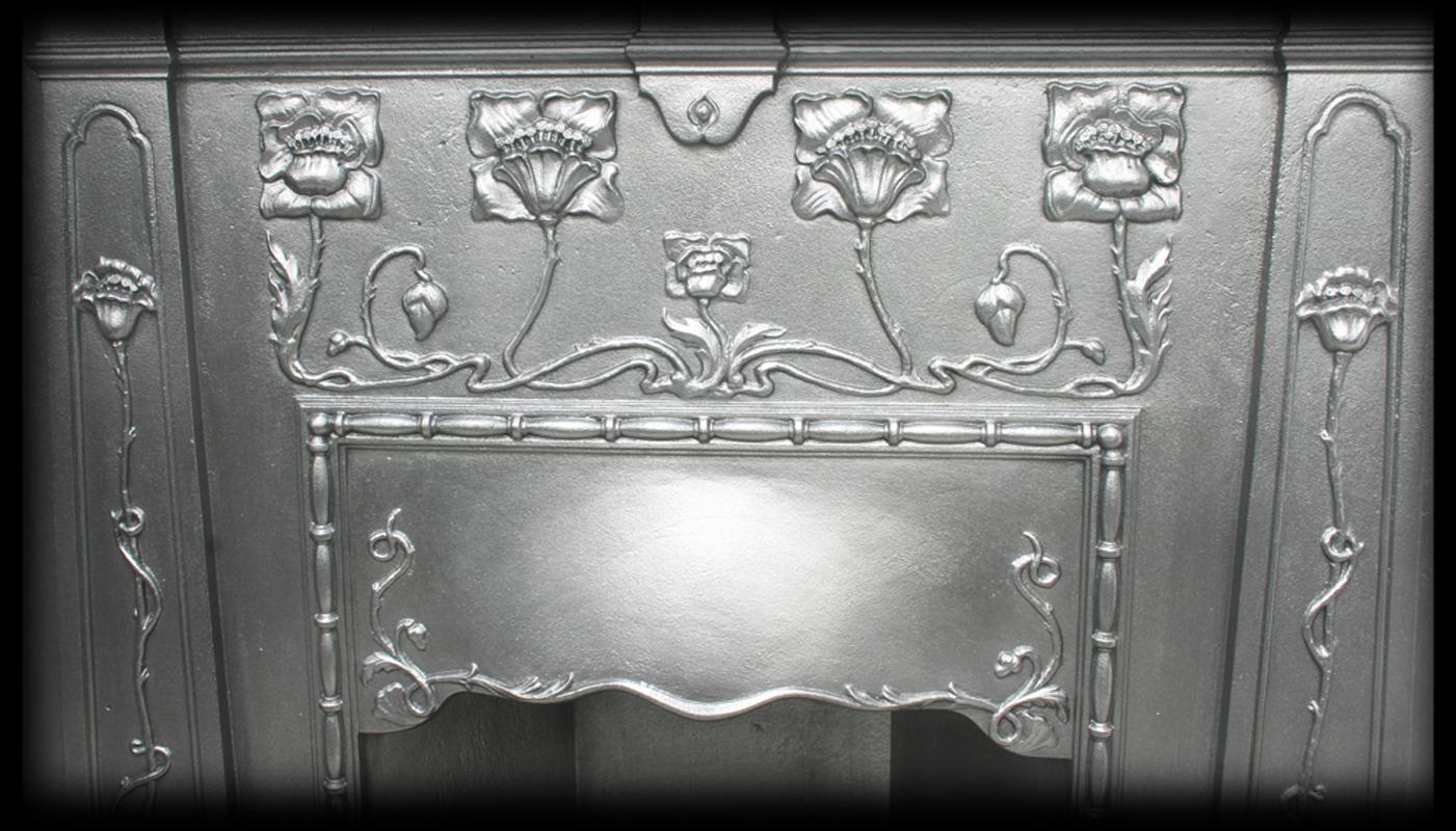English Art Nouveau Edwardian Cast Iron Combination Grate