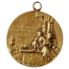 Art Nouveau Edwardian Love Pendant signed Mazzoni 18 k Yellow Gold France