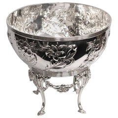 Art Nouveau Edwardian Silver Embossed Rose Bowl on Stand, 1901