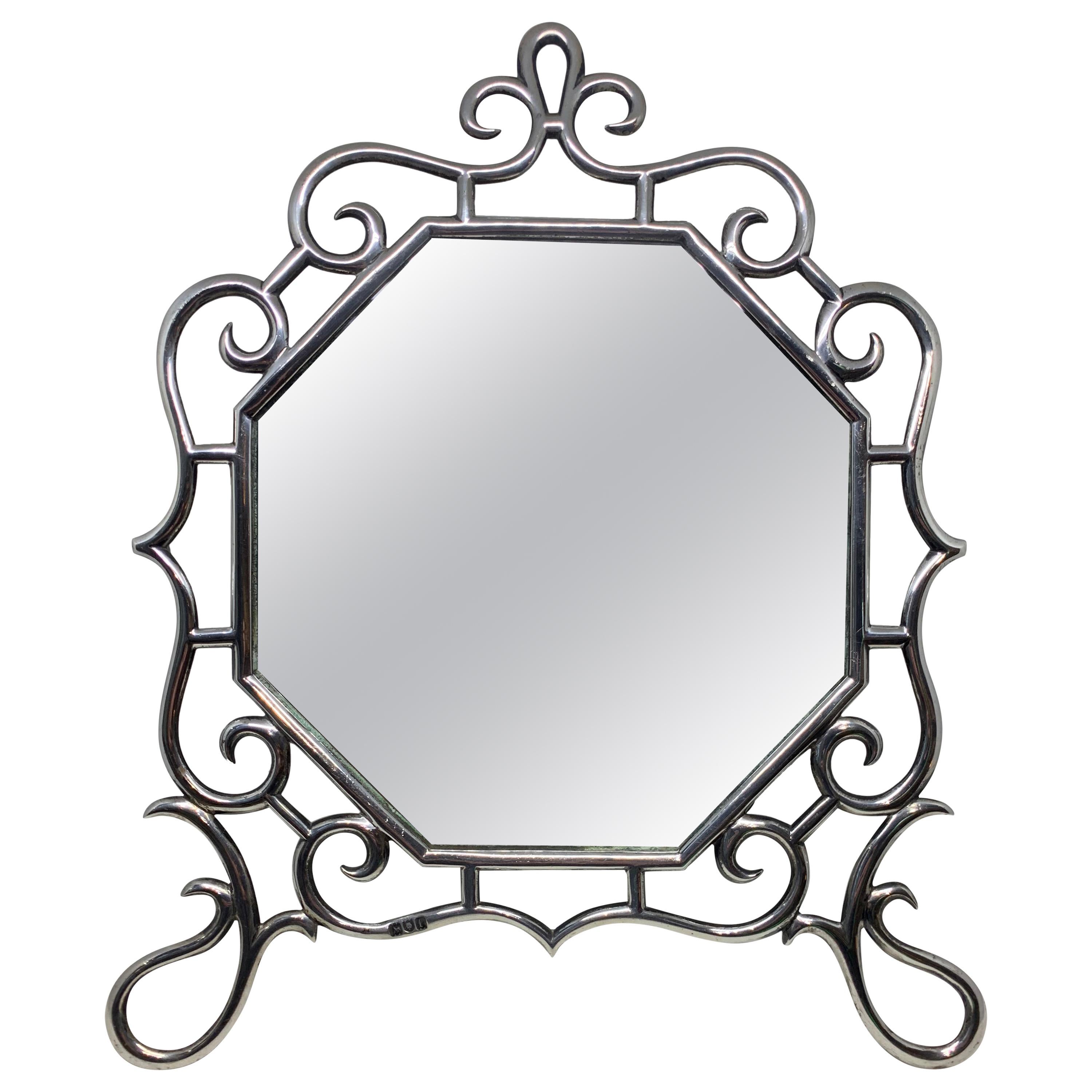 Art Nouveau Edwardian Sterling Silver Dressing Table Mirror For Sale