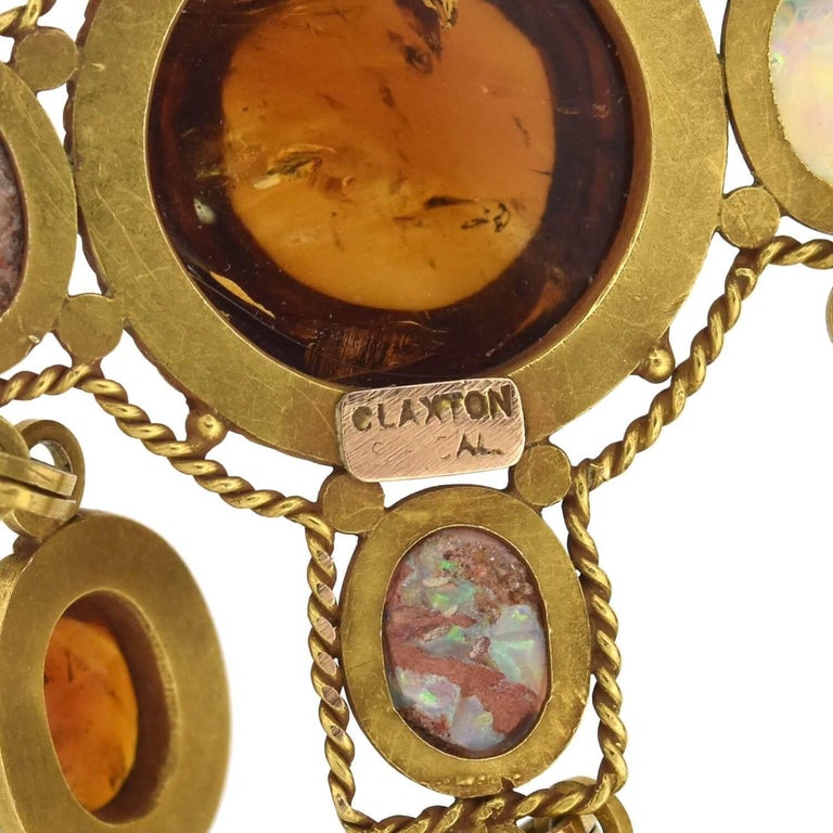 Art Nouveau Egyptian Revival Amber and Carved Opal Scarab Necklace For