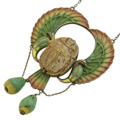 Art Nouveau Egyptian Revival Plique-à-jour Scarab Necklace