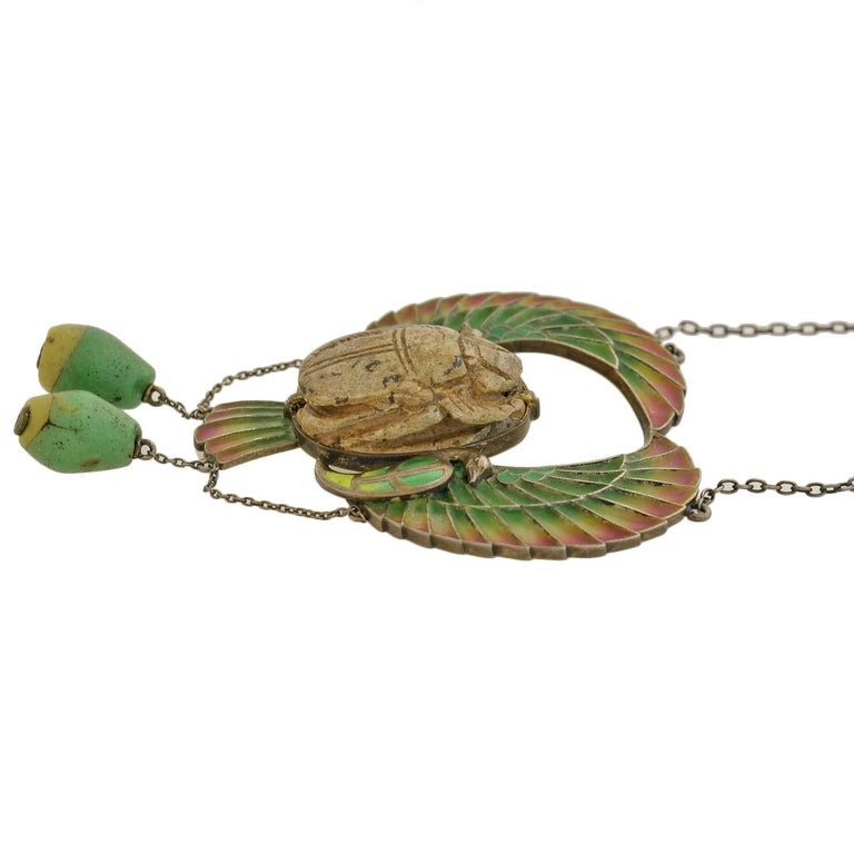 Art Nouveau Egyptian Revival Plique-à-jour Scarab Necklace at 1stDibs