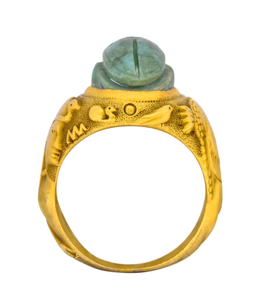 Art Nouveau Egyptian Revival Turquoise 14 Karat Gold Scarab Ring, circa 1900 1