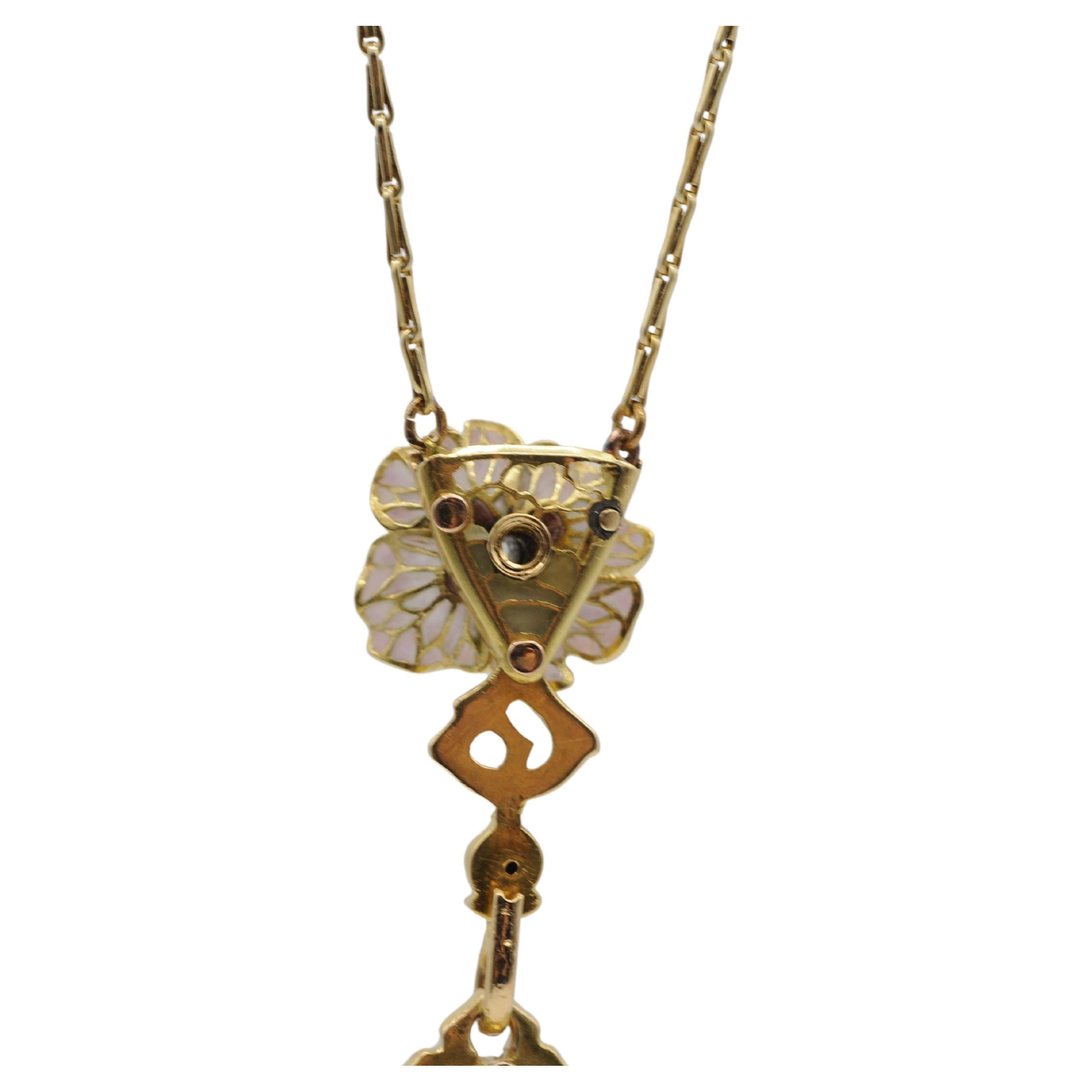 Art nouveau-Stil, aufwändige künstlerische Halskette mit Diamanten und Gold im Angebot 4