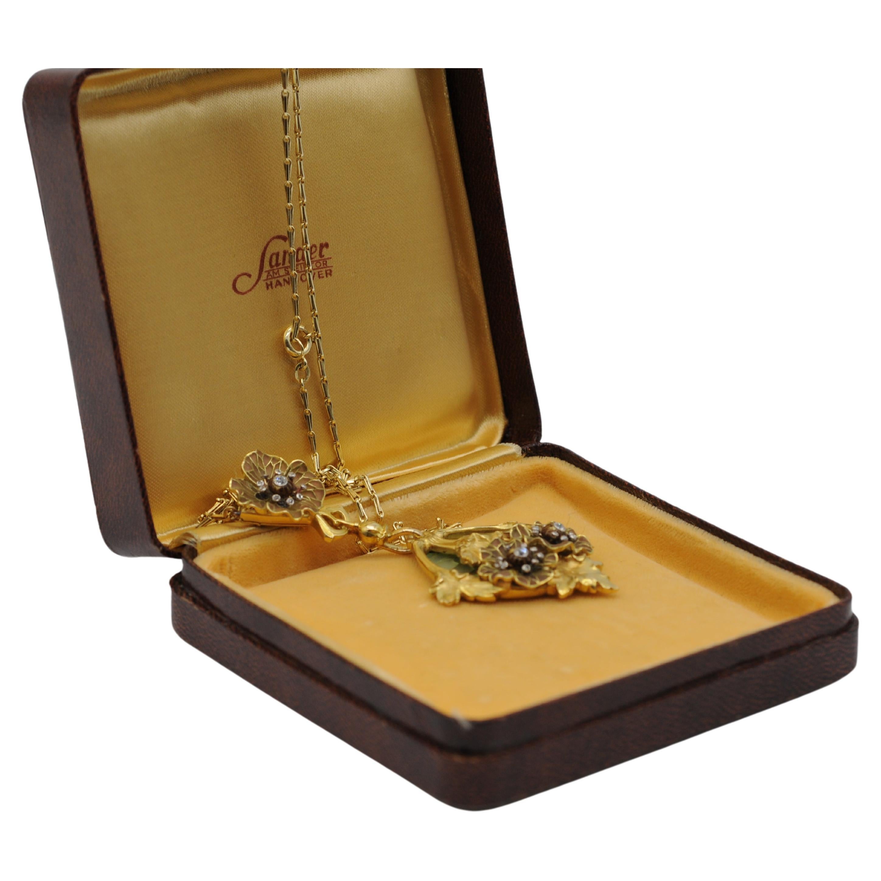 Art nouveau-Stil, aufwändige künstlerische Halskette mit Diamanten und Gold im Angebot 7