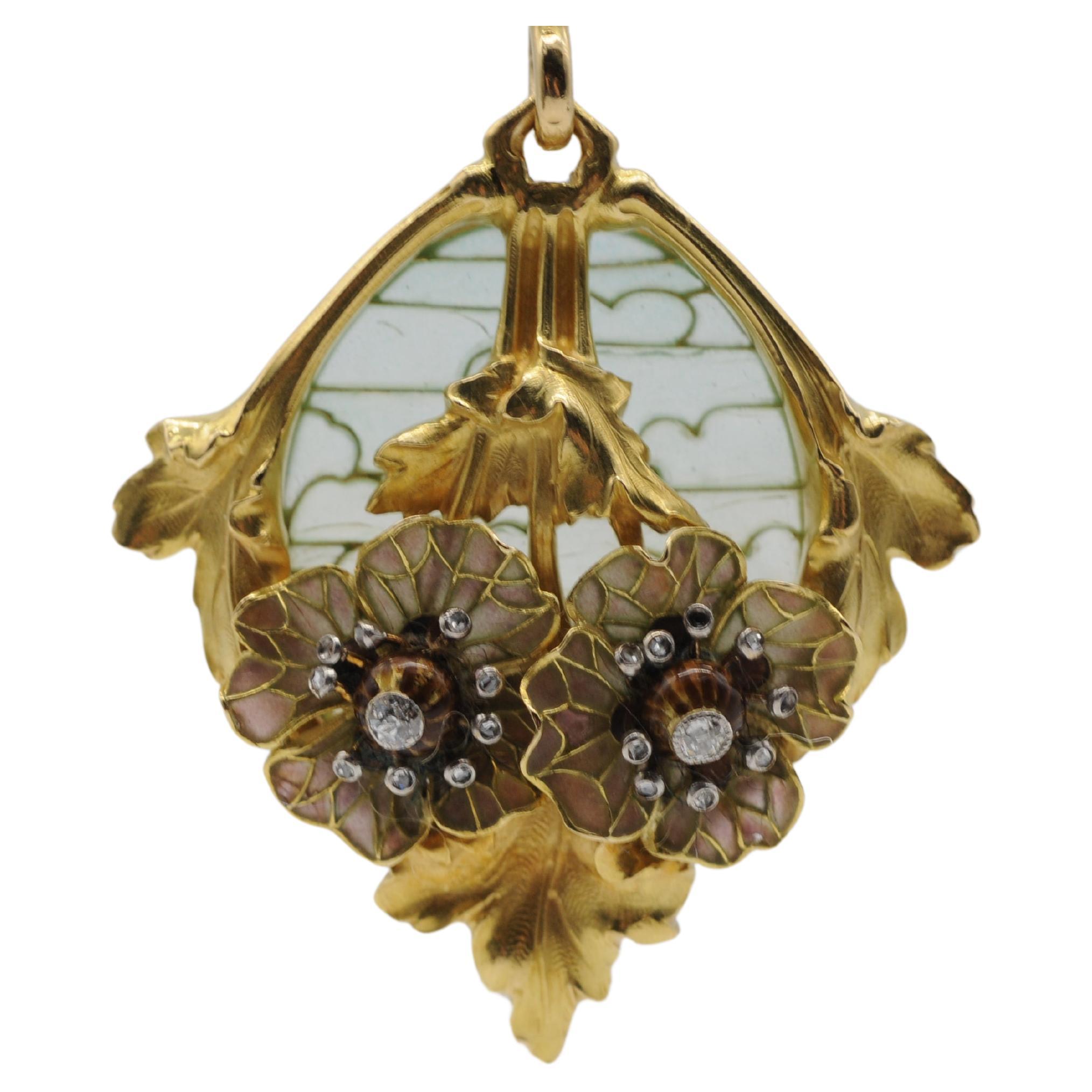 Jugendstil Art Nouveau elaborate artistic necklace with diamonds and gold For Sale