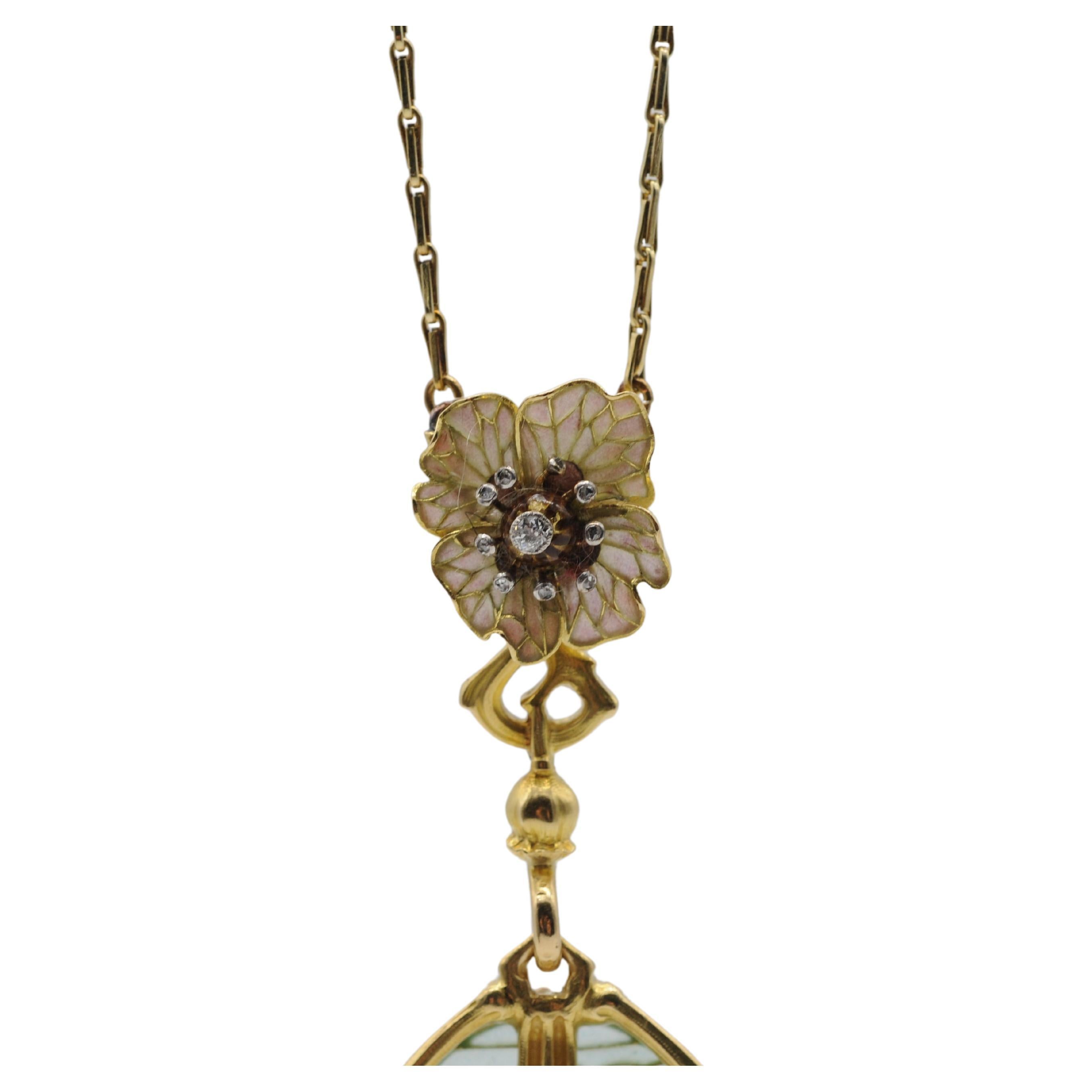 Art nouveau-Stil, aufwändige künstlerische Halskette mit Diamanten und Gold im Zustand „Gut“ im Angebot in Berlin, BE