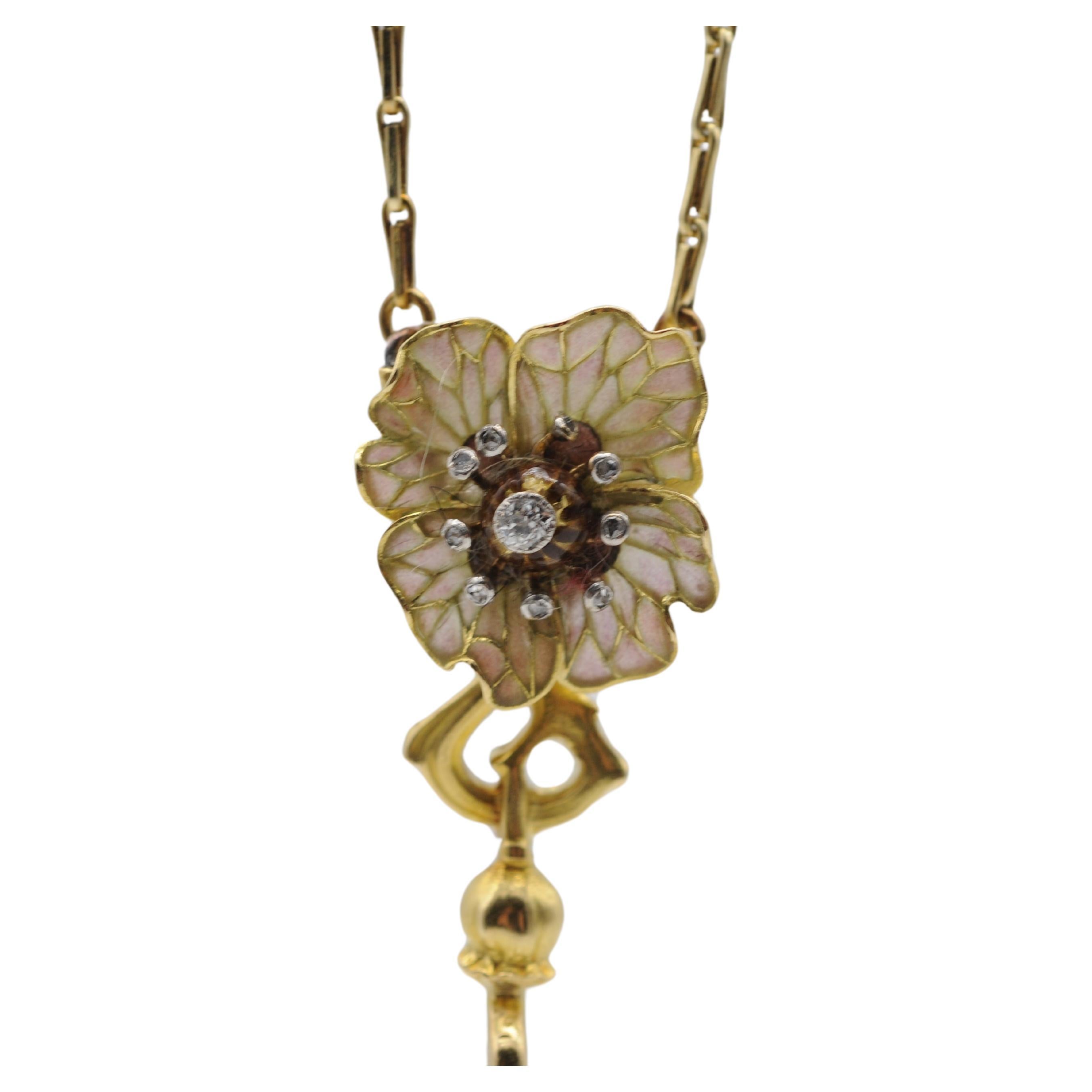 Art nouveau-Stil, aufwändige künstlerische Halskette mit Diamanten und Gold für Damen oder Herren im Angebot