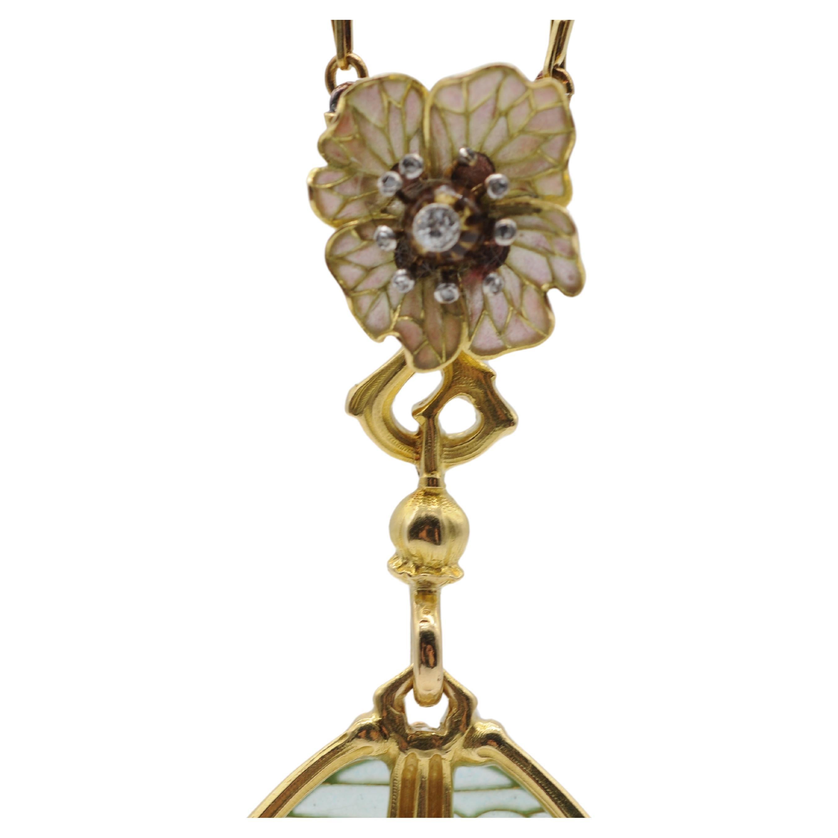 Art nouveau-Stil, aufwändige künstlerische Halskette mit Diamanten und Gold im Angebot 1
