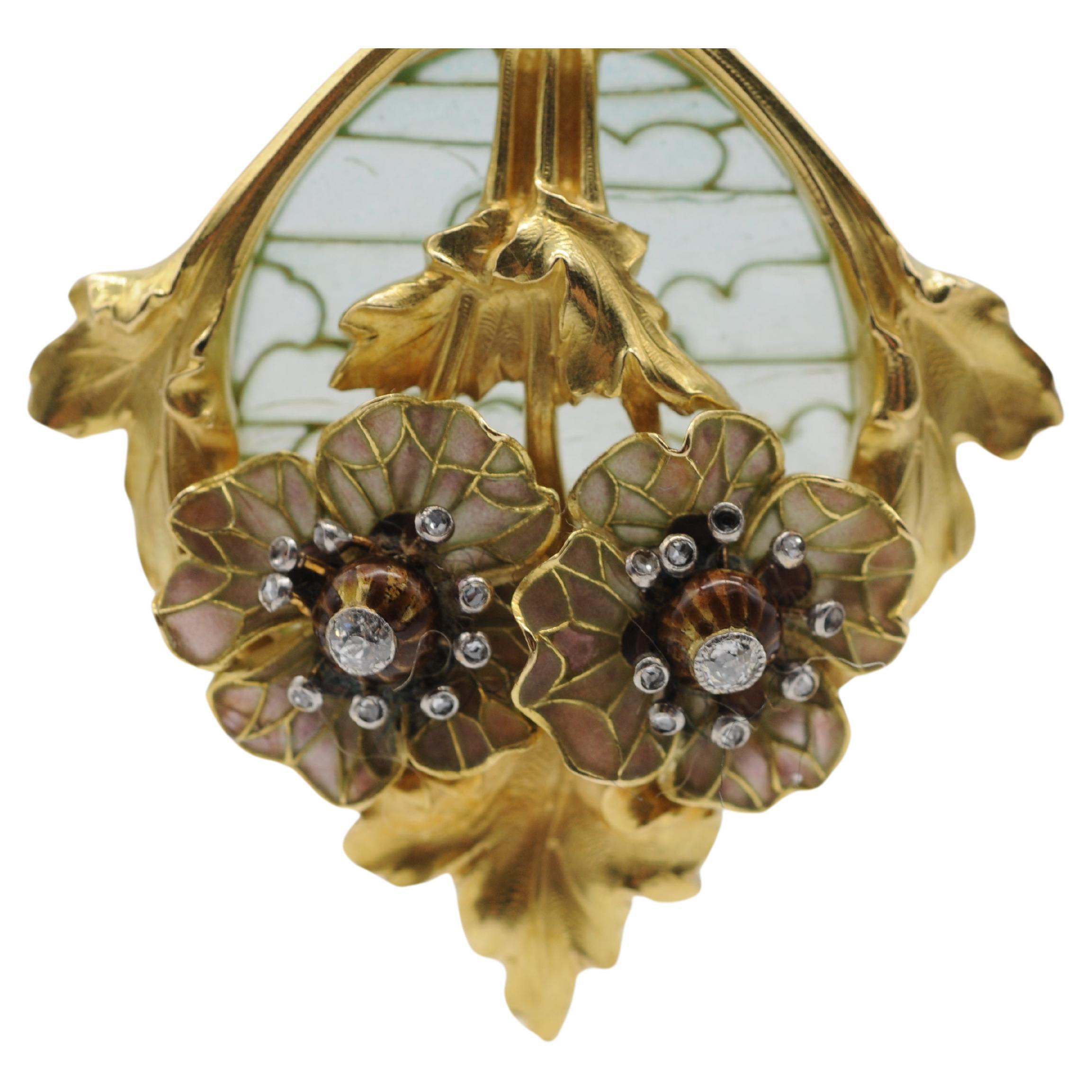 Art nouveau-Stil, aufwändige künstlerische Halskette mit Diamanten und Gold im Angebot 2