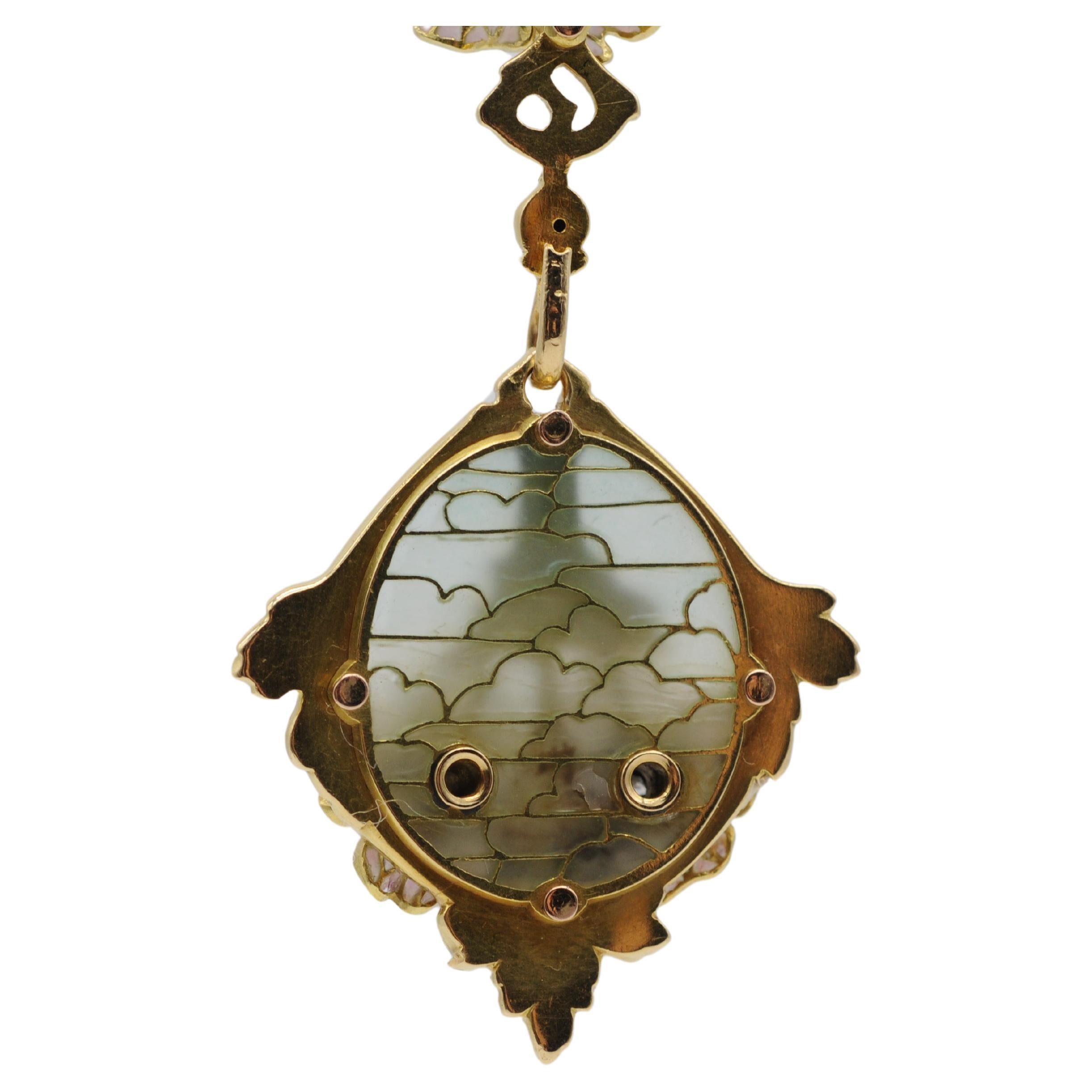 Art nouveau-Stil, aufwändige künstlerische Halskette mit Diamanten und Gold im Angebot 3