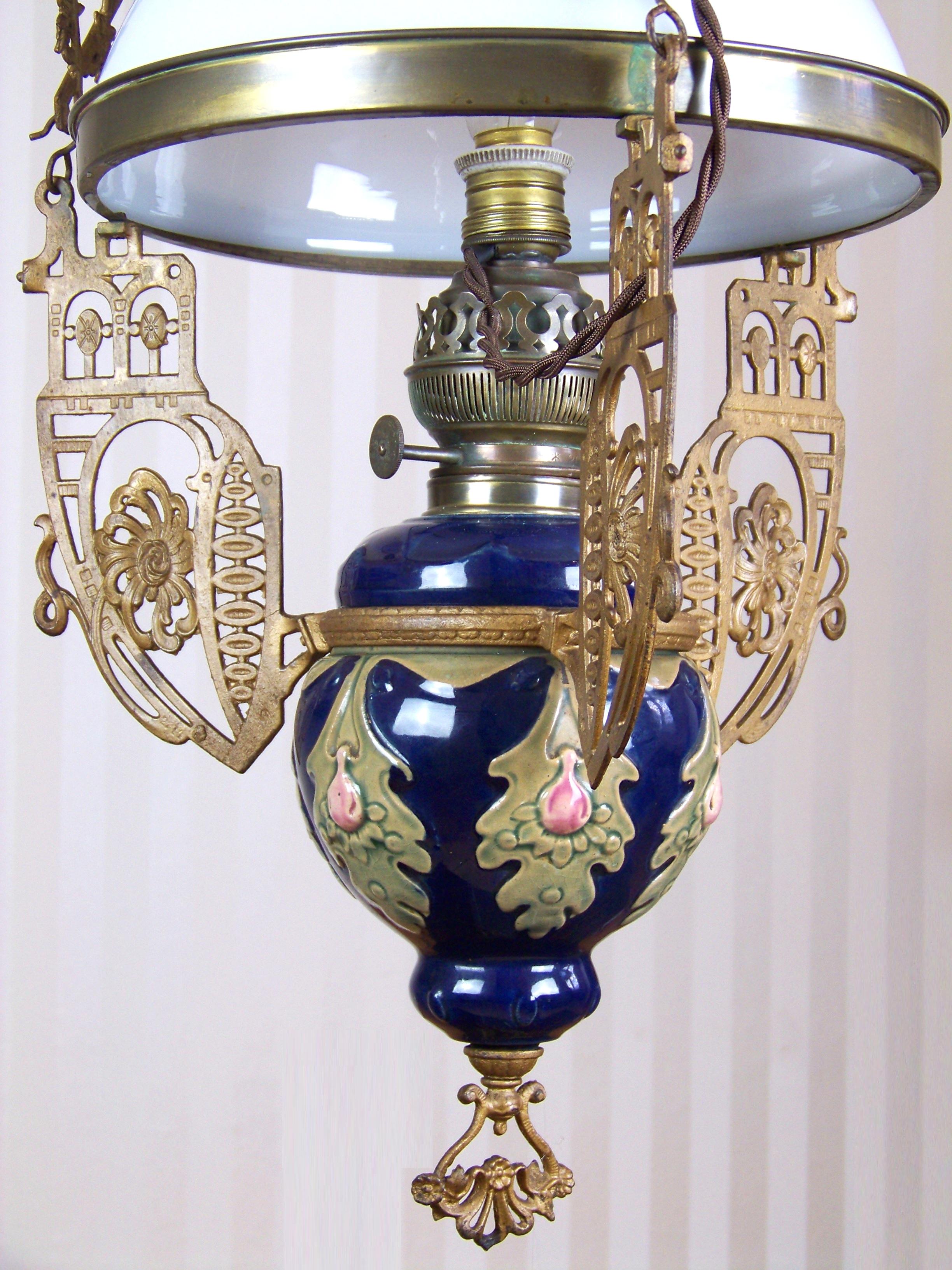 Brass Art Nouveau Electric Lamp, Chandelier