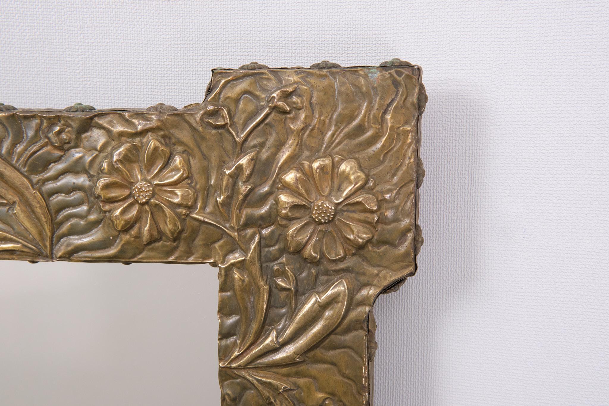 Dutch Art Nouveau Embossed Brass mirror 1920s     For Sale