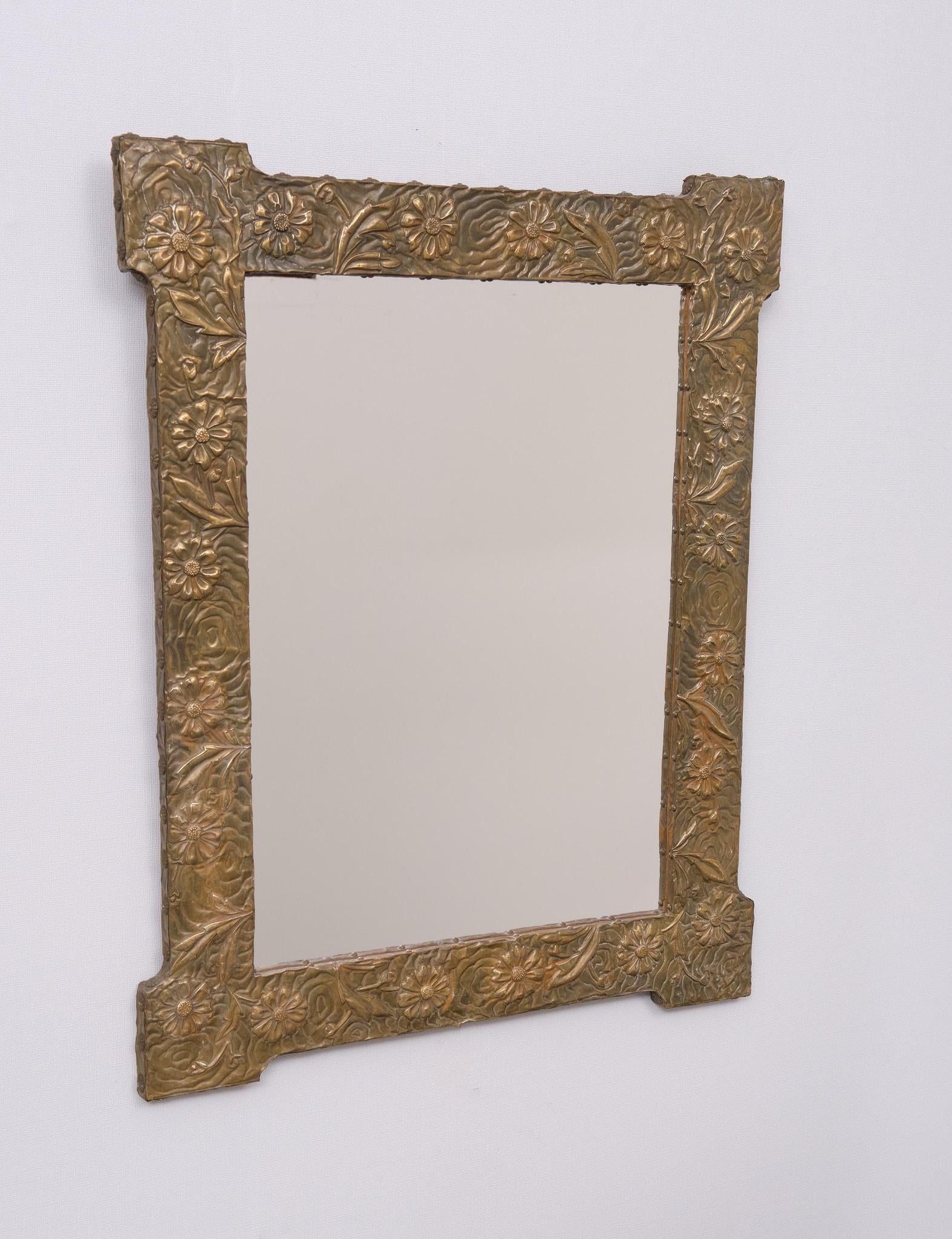 Art Nouveau Embossed Brass mirror 1920s     2