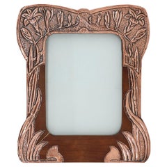 Antique Art Nouveau embossed copper and wood Art Picture Frame, France ca. 1910