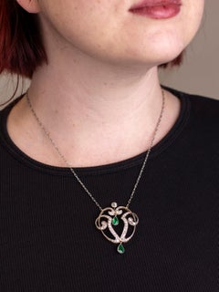 Jugendstil-Halskette mit Smaragd und Diamant