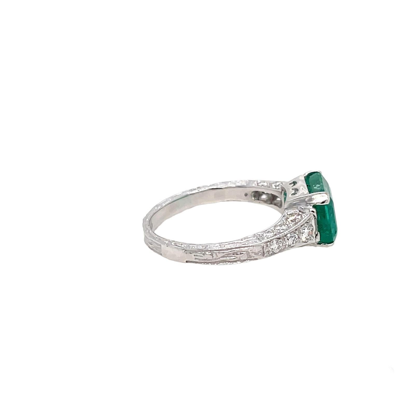Jugendstil Smaragd-Diamant-Ring (Alteuropäischer Brillantschliff) im Angebot