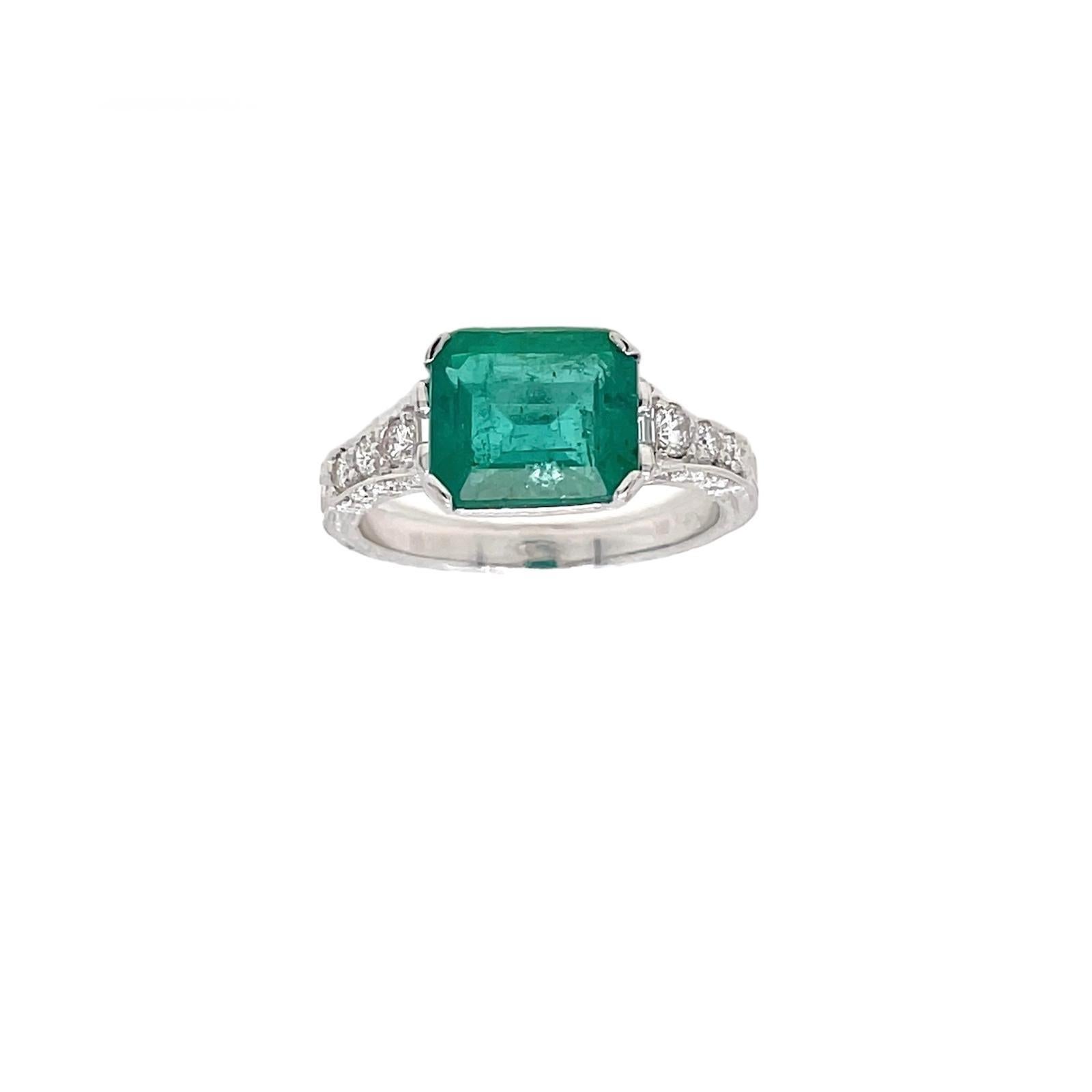 Jugendstil Smaragd-Diamant-Ring im Angebot 2