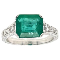 Bague Art nouveau diamant émeraude