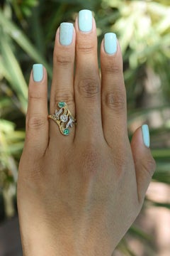 Art Nouveau Emerald & Diamond Trilogy Engagement Ring