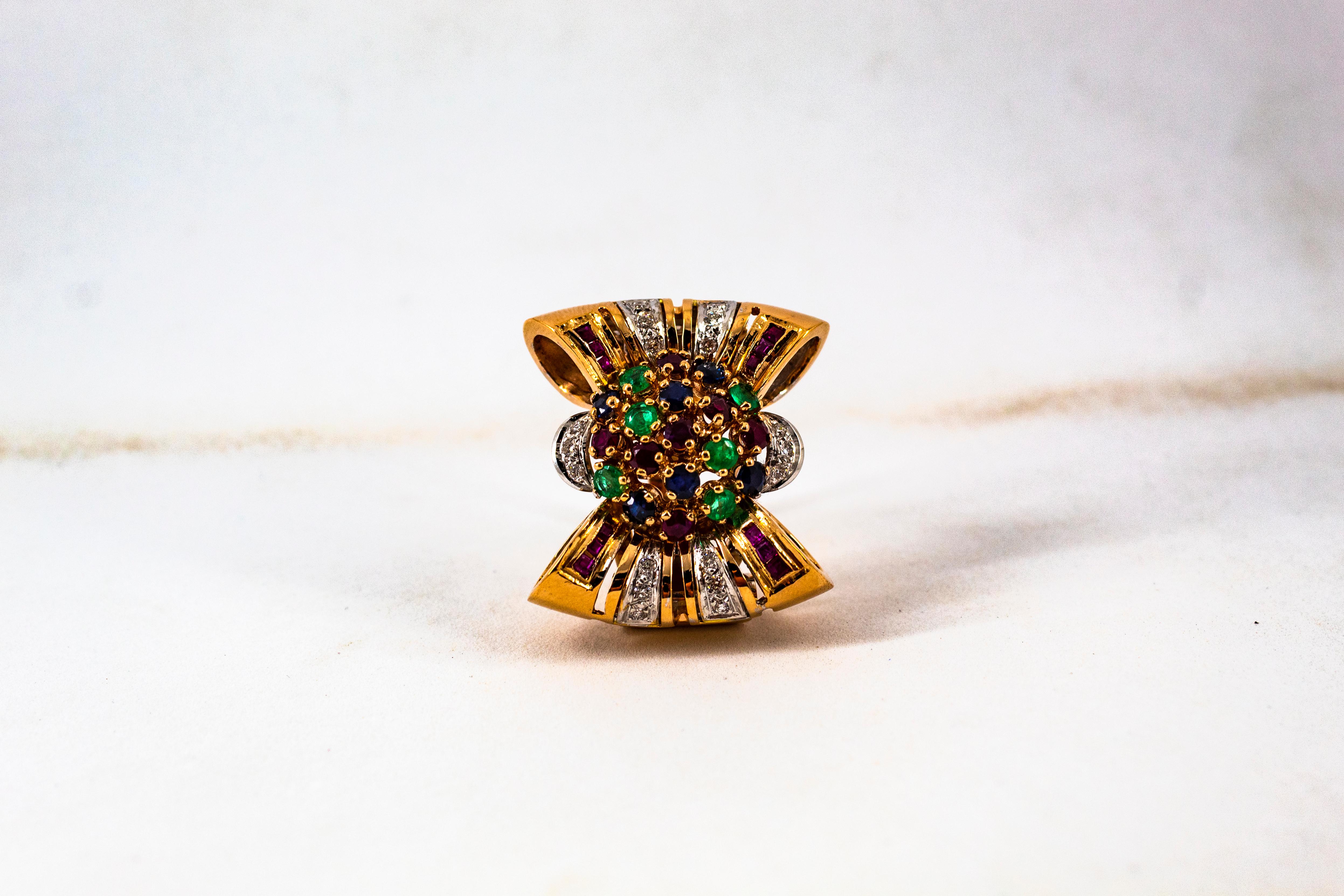 Art Nouveau Emerald Ruby Blue Sapphire White Diamond Yellow Gold Cocktail Ring For Sale 13