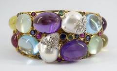 Art Nouveau Emerald Ruby Sapphire Diamond Tourmaline Pearl Yellow Gold Bracelet