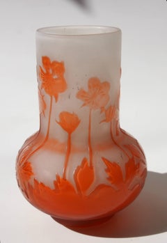 Art Nouveau Emile Galle Cameo Fire Polished Geranium Vase