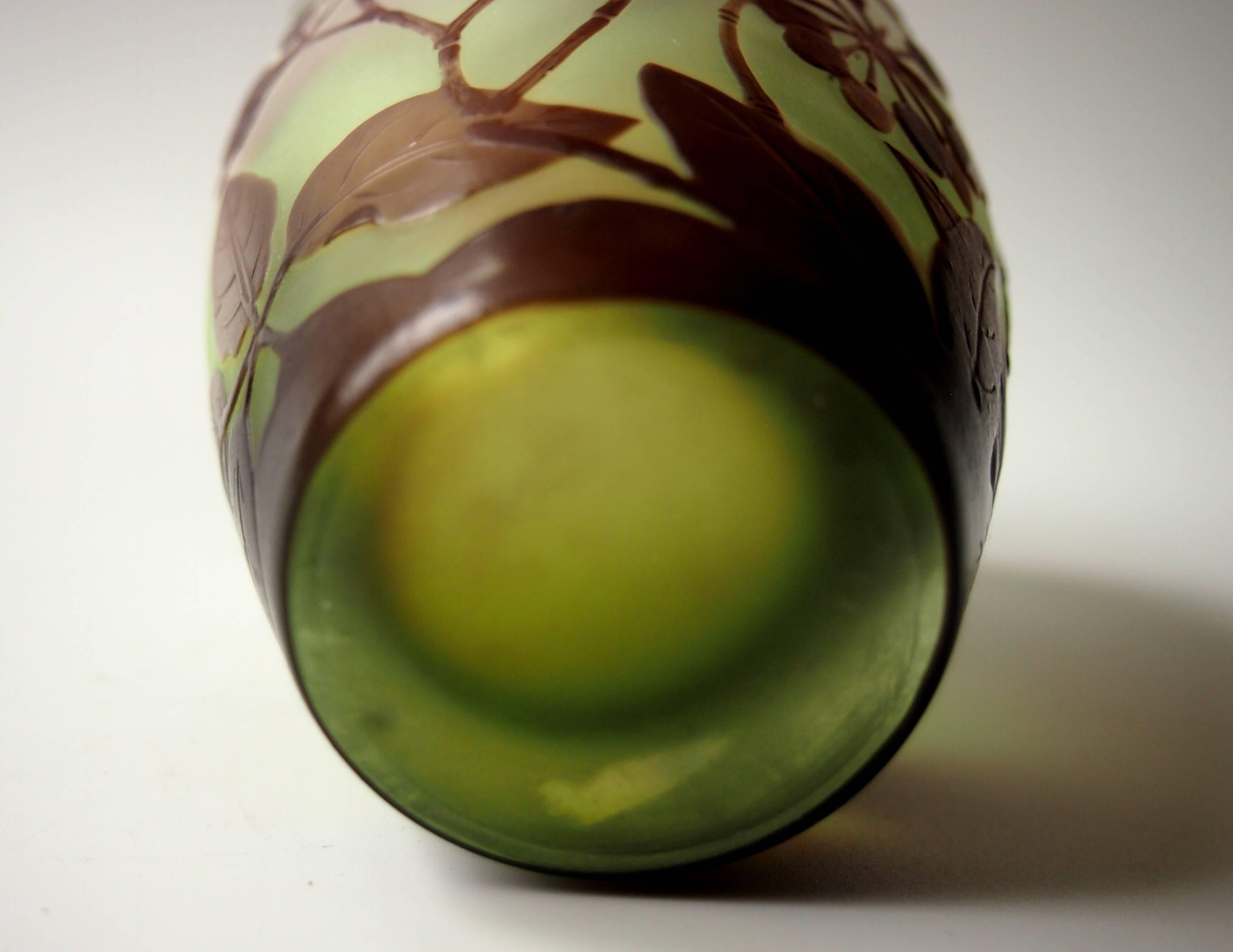 Art Glass Art Nouveau Emile Galle Cameo Vase with D'Ombelles