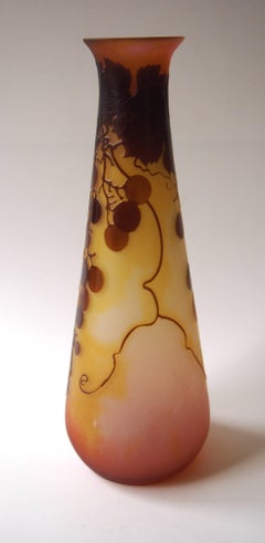 Art Nouveau Emile Galle Cameo Vase with Grapes and Vines