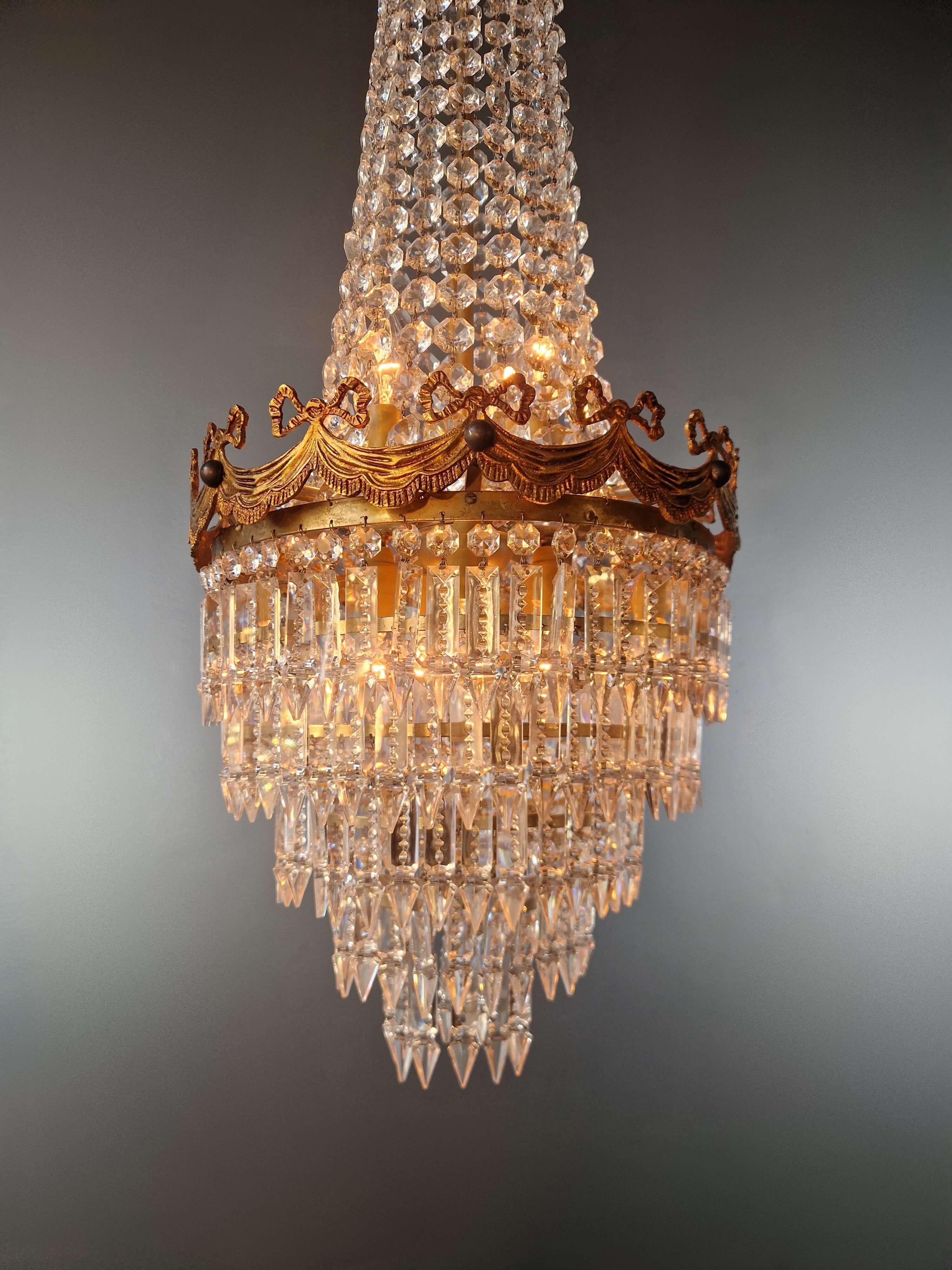 Italiano Lampadario da soffitto in cristallo Art Nouveau Impero anni '30 in vendita