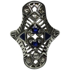 Art Nouveau Enamel 0.30 Carat Sapphire Diamonds 14 Karat Yellow Gold Ring