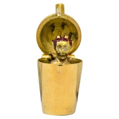 Antique Art Nouveau Enamel 14 Karat Gold 3D Devil Martini Shaker Charm
